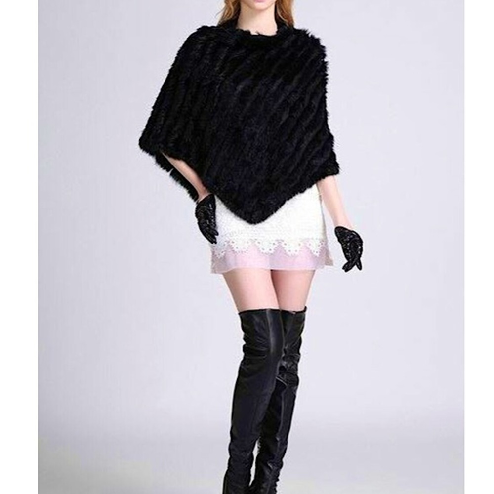 Black Fur Adrienne Landau Poncho Cape NWT - Picture 2 of 11
